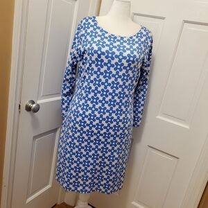 Melly M Blue & White Caymen Shift Dress Size XL, Preppy, Comfy